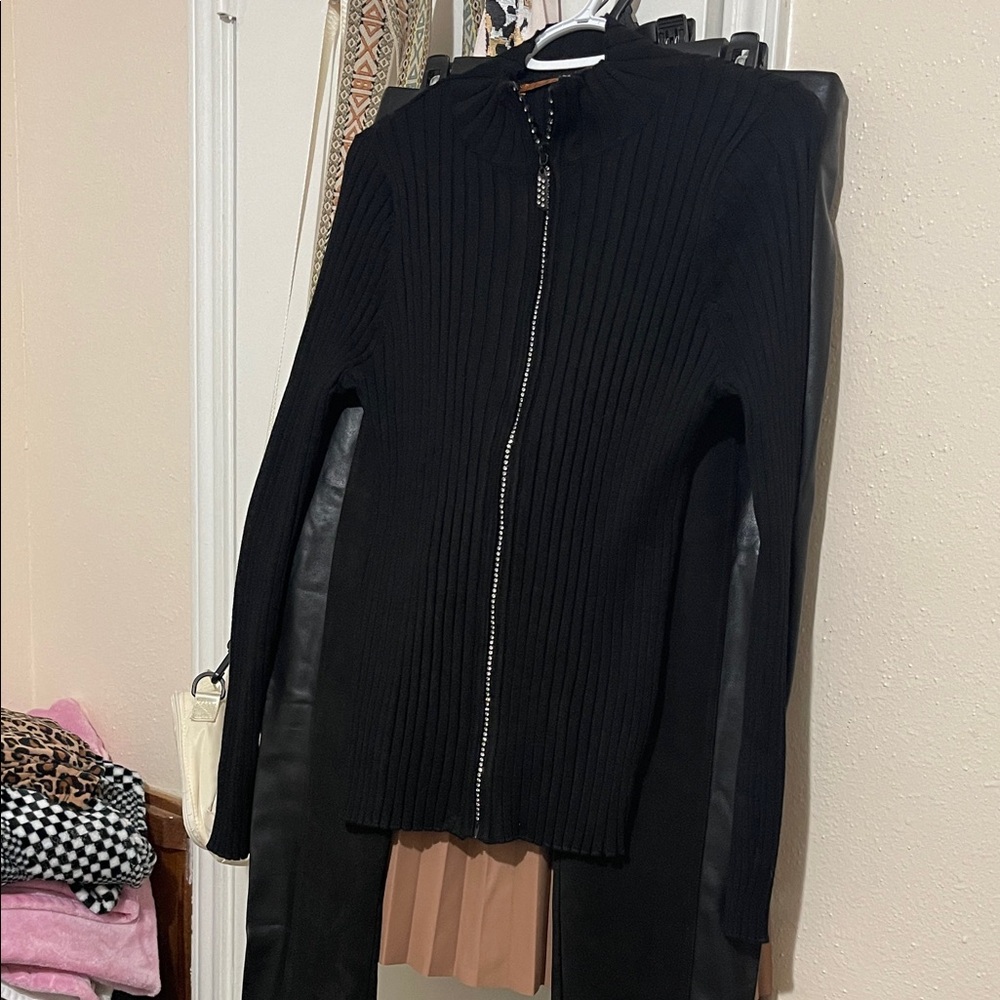 Belldini Black Ribbed Zip-Up Jacket